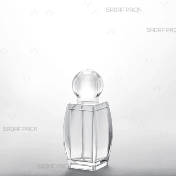 The Sadaf 2 Crystal Container by Sadaf Pack, shown from a three-quarter angle to display its form and clarity.