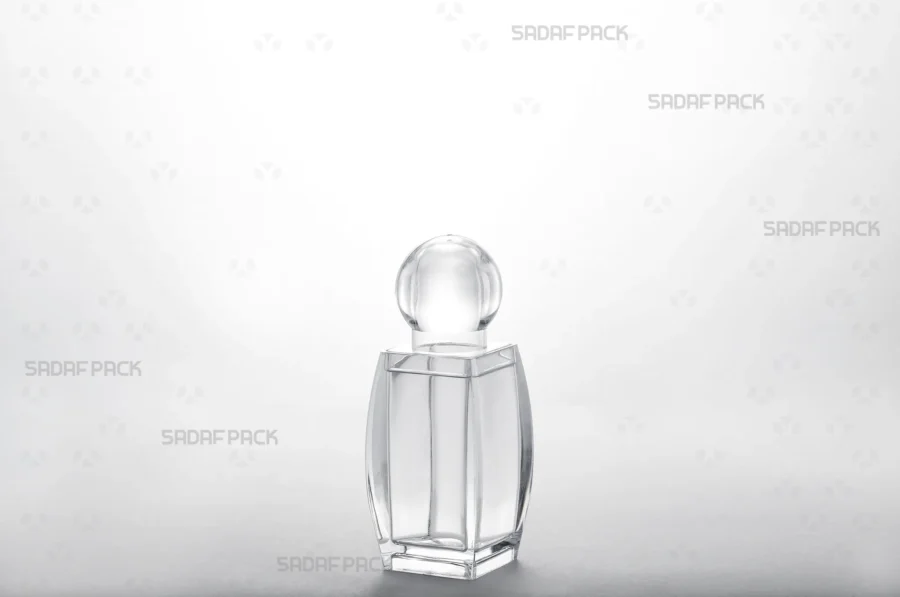 The Sadaf 2 Crystal Container by Sadaf Pack, shown from a three-quarter angle to display its form and clarity.