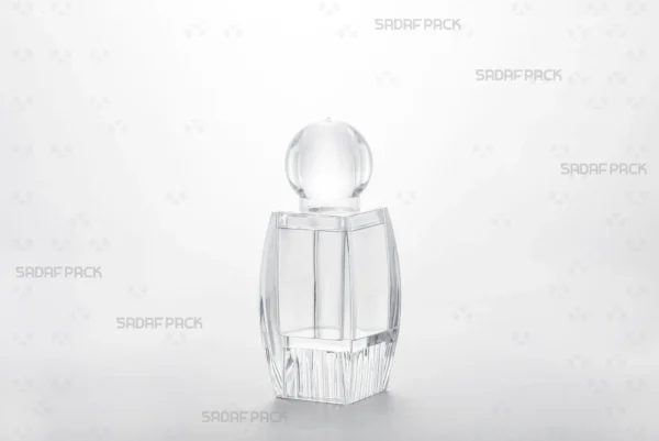 Three-quarter view of the Sadaf 3 Raised Bottom Crystal Container by Sadaf Pack, designed for premium product display.