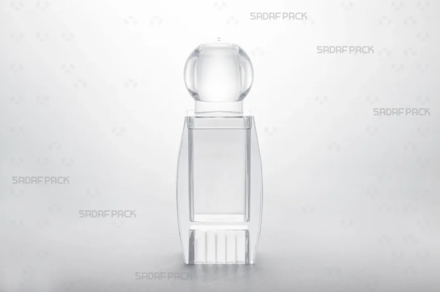 A front-facing view of the Sadaf 4 Raised Bottom container, highlighting its clear polycrystal structure and elevated base design.