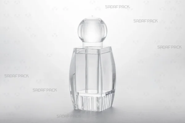 Three-quarter angle view of the Sadaf 4 Raised Bottom crystal container by Sadaf Pack.