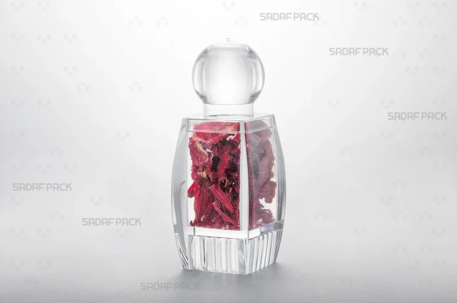 The elegant Sadaf 4 container filled with Dried Hibiscus Petals, showcasing its suitability for high-value export products.