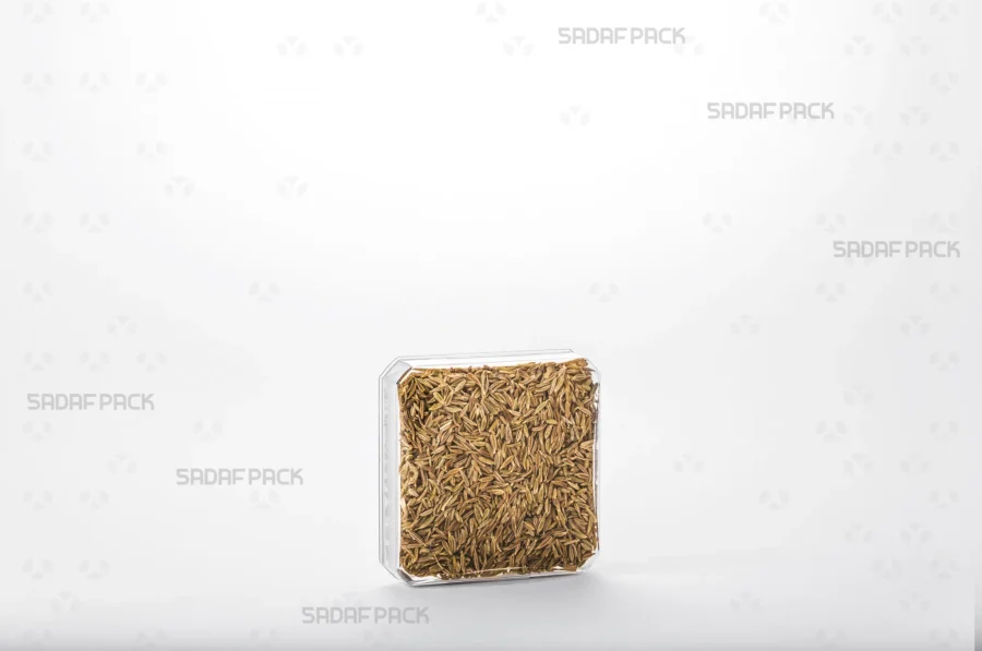 The 4 gram Square container filled with high-quality green cuming, demonstrating its capacity and suitability for the export of luxury gpp.
