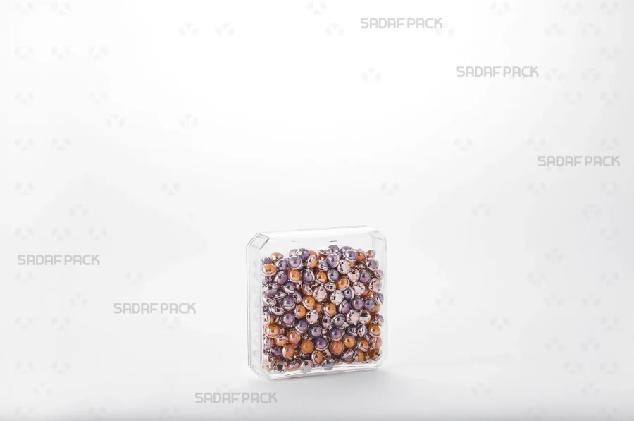 The 4 gram Square container filled with high-quality luxury beads, demonstrating its capacity and suitability for the export of luxury products.