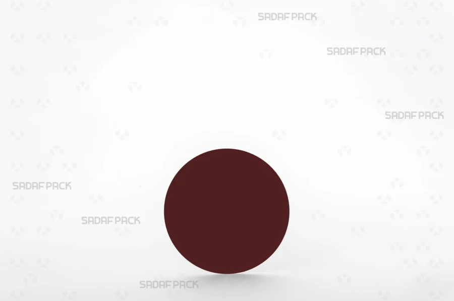A size 7.5 circular crimson cardboard pad, designed to be placed inside saffron containers to elevate the contents and enhance the visual presentation.