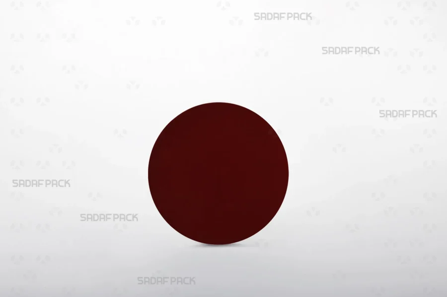 A size 9 circular crimson cardboard pad, designed to be placed inside saffron containers to elevate the contents and enhance the visual presentation.