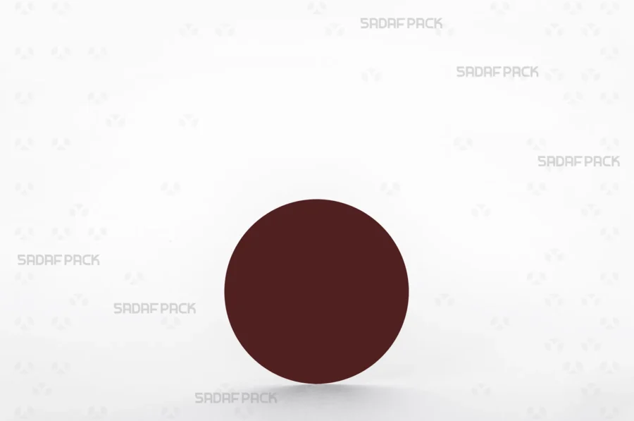 A size 9.5 circular crimson cardboard pad, designed to be placed inside saffron containers to elevate the contents and enhance the visual presentation.