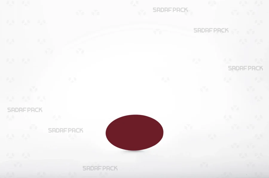 A size 2 oval crimson cardboard pad, designed to be placed inside saffron containers to elevate the contents and enhance the visual presentation.