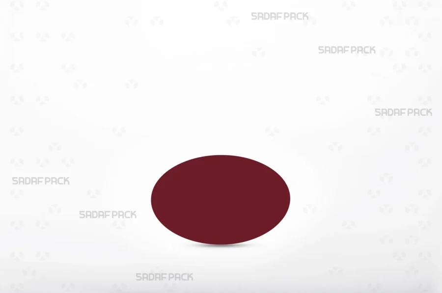 A size 4 oval crimson cardboard pad, designed to be placed inside saffron containers to elevate the contents and enhance the visual presentation.