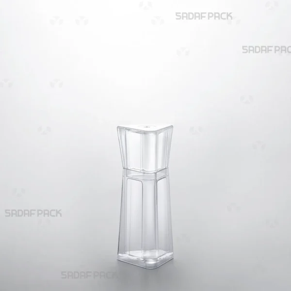 A three-quarter angle view of the Almas 1 luxury crystal container by Sadaf Pack, designed for premium saffron packaging.