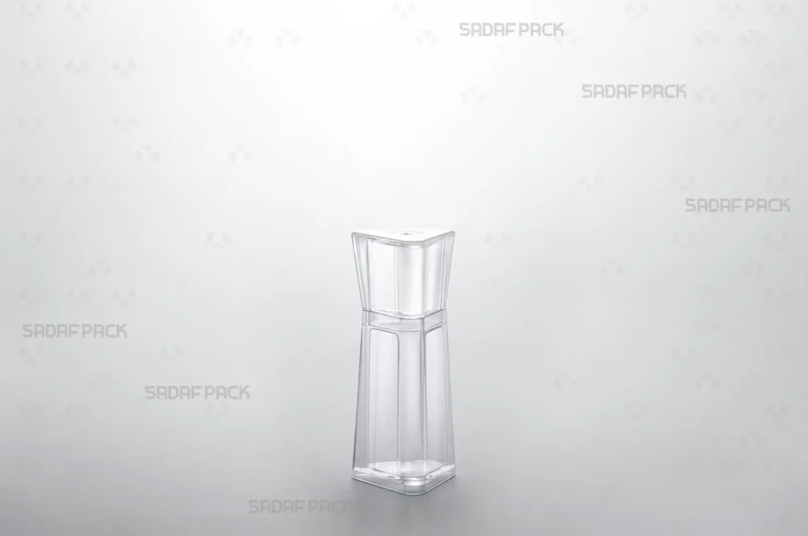 A three-quarter angle view of the Almas 1 luxury crystal container by Sadaf Pack, designed for premium saffron packaging.