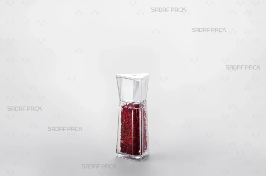 A premium Almas 1 crystal container filled with high-quality saffron, ideal for export packaging.