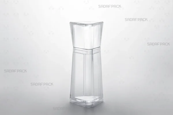 A three-quarter angle view of the elegant Almas 3 crystal container by Sadaf Pack, designed for premium saffron packaging.