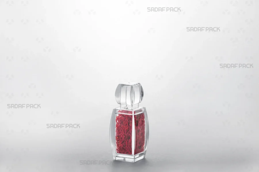High-quality saffron elegantly packaged in an Azin 1 crystal container, an ideal choice for export and premium retail markets.