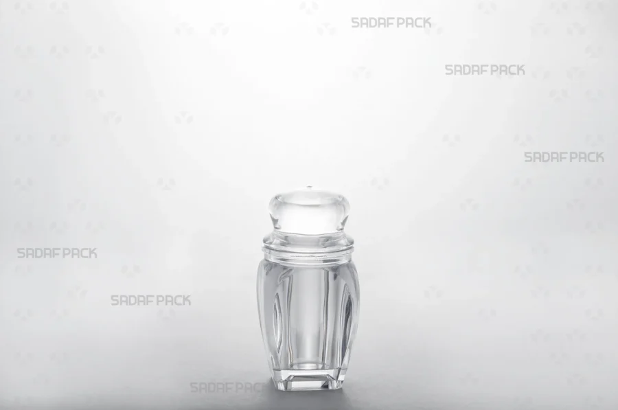 Front angle view of the Gohar 2 container, emphasizing its flawless circular form and high-clarity poly-crystal material.