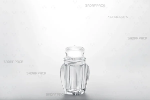 A Gohar 2 luxury crystal container by Sadaf Pack, showcased from a three-quarter angle for a comprehensive view of its design.