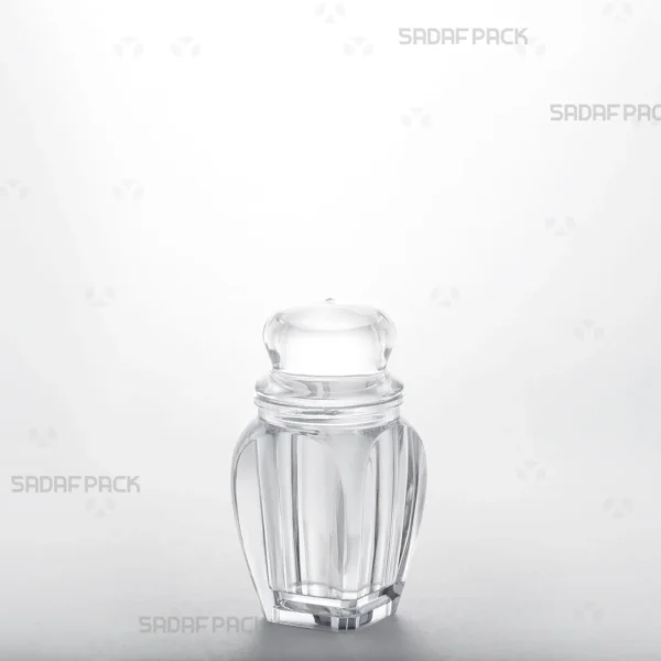 A Gohar 2 luxury crystal container by Sadaf Pack, showcased from a three-quarter angle for a comprehensive view of its design.