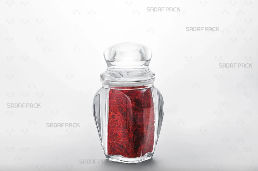 An elegant view of the Gohar 4 container filled with high-quality saffron, demonstrating its capacity and suitability for export markets.