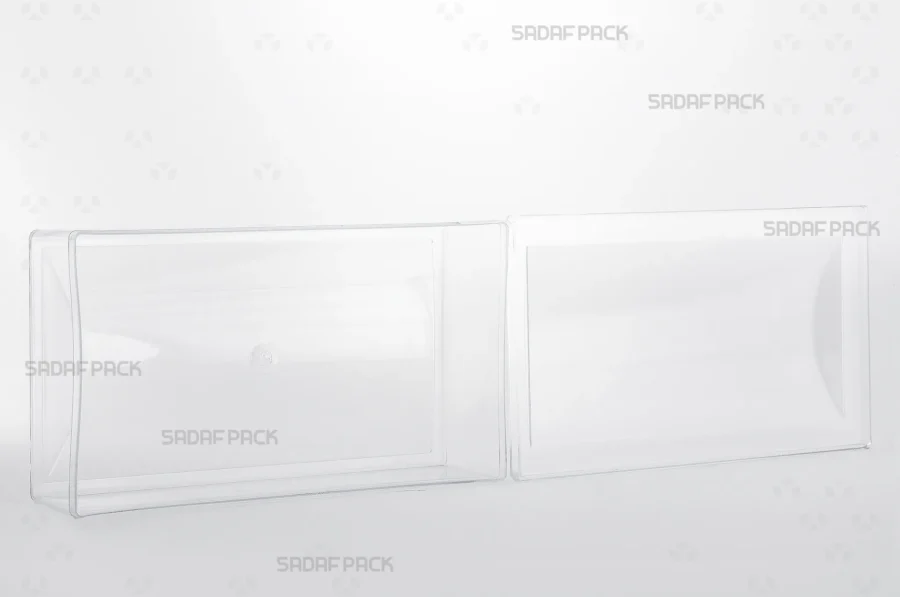 The Convex Rectangle Short Container shown with its lid separated from the body to display its interior capacity.