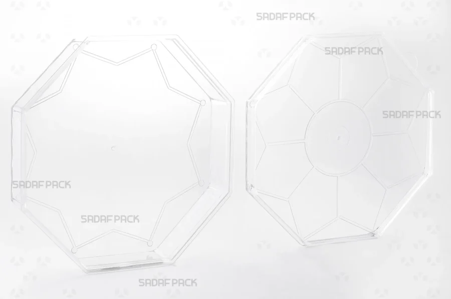 The Octagon Short container with its lid and body separated side-by-side, revealing its spacious and polished interior.