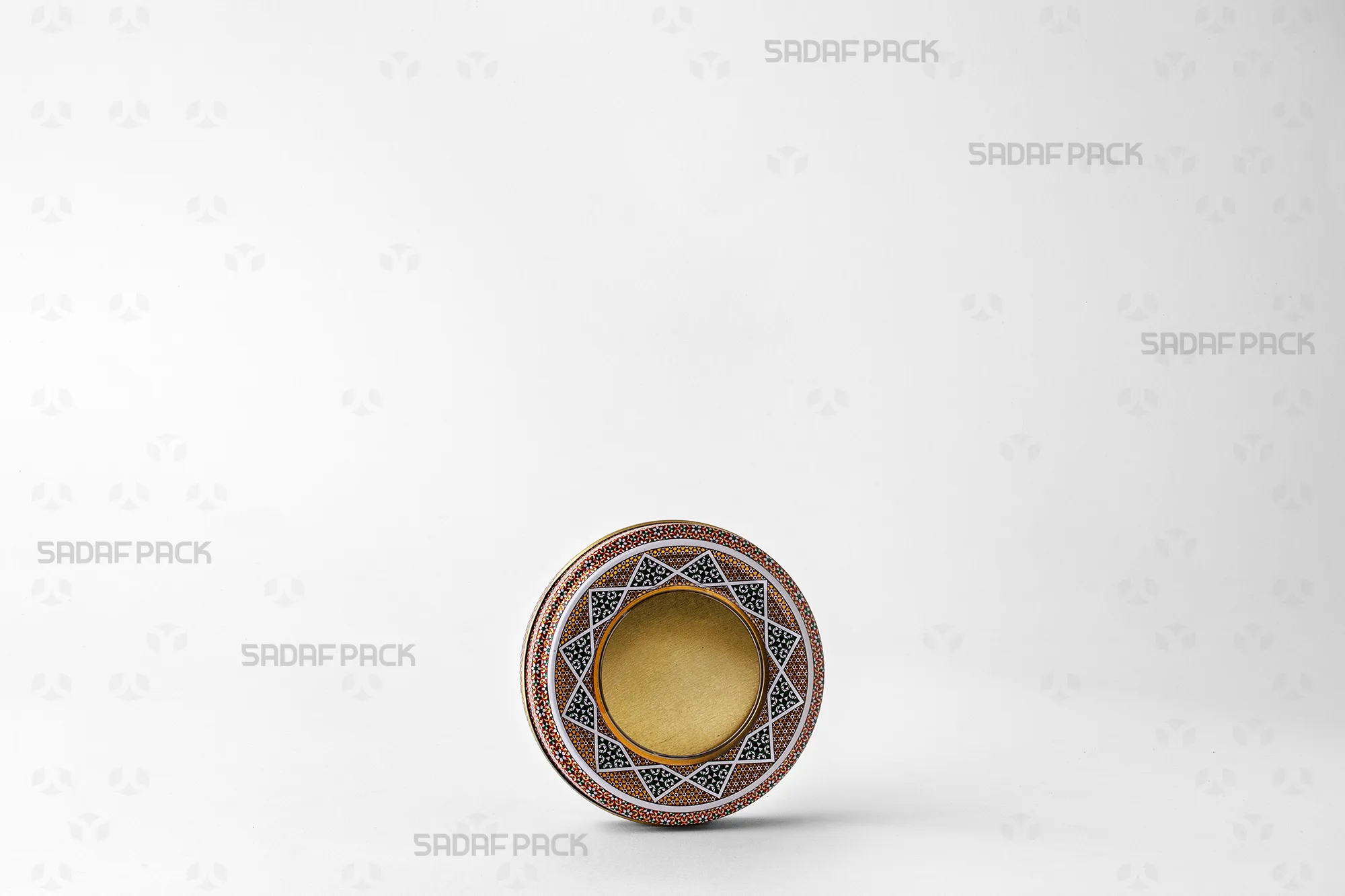 Three-quarter view of the 10 gram Metal Tin for saffron packaging by Sadaf Pack.