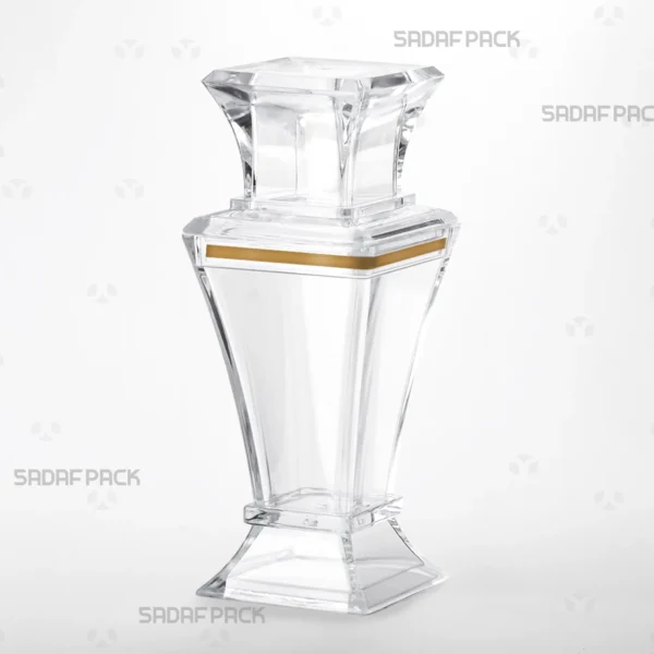 Three-quarter angle view of the Berelian 5 luxury crystal container by Sadaf Pack.