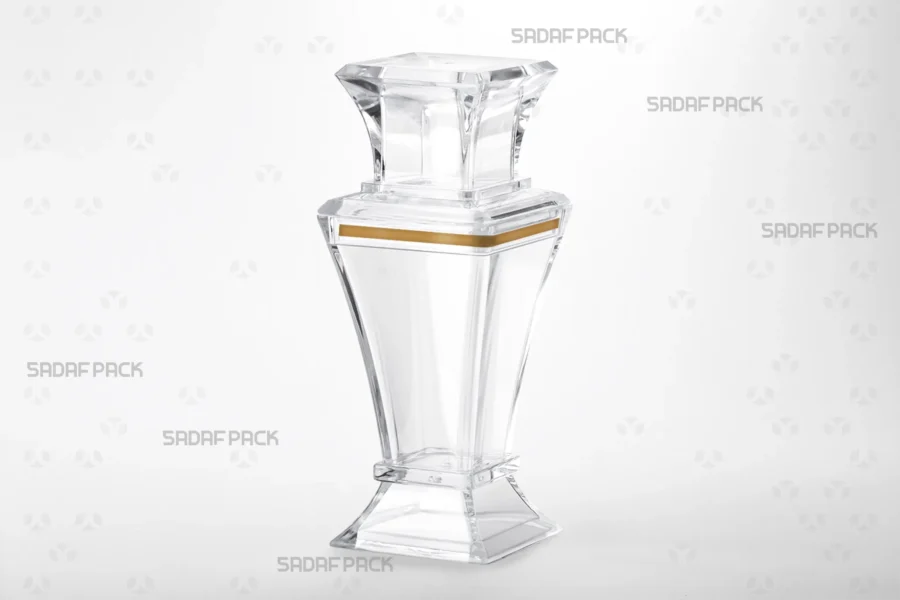Three-quarter angle view of the Berelian 5 luxury crystal container by Sadaf Pack.