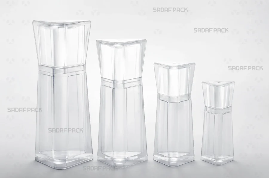 The complete Almas series collection, featuring all four sizes of the diamond-inspired crystal containers from Sadaf Pack.